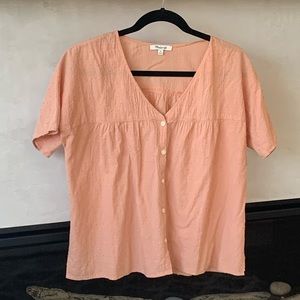 Madewell rhyme Peach Dot Swiss Cotton Button Front Blouse